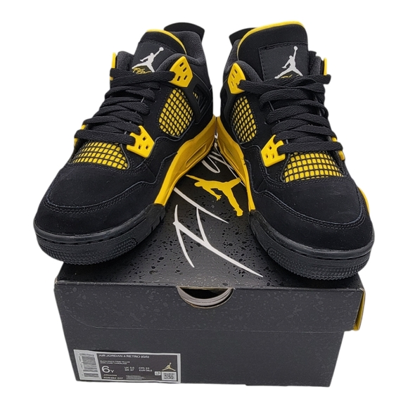 Nike Air Jordan 4 Retro Thunder GS Sz 6Y Yellow Black - Picture 2 of 7